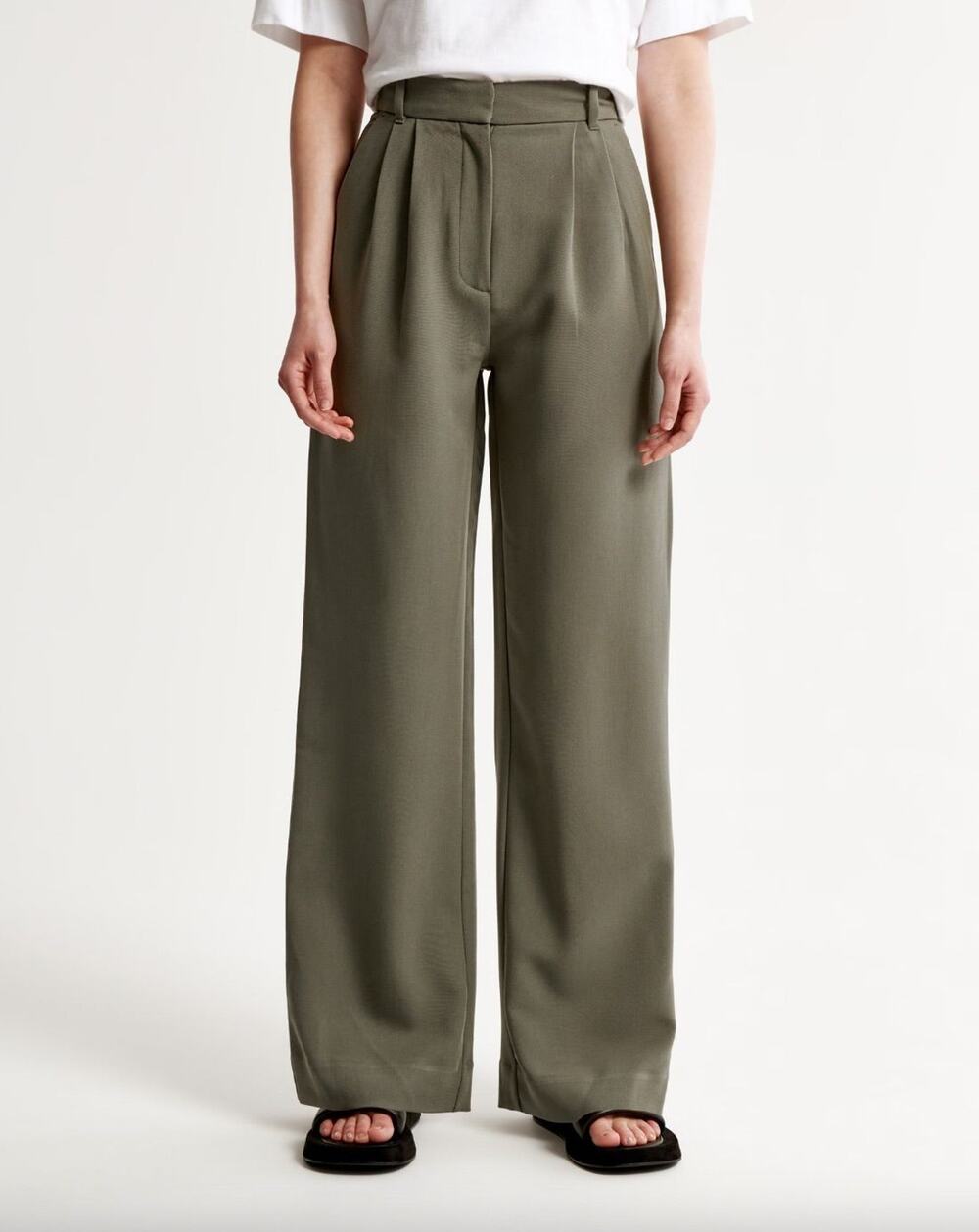 Abercrombie Sloane High Rise Wide Leg Trousers Olive Size 24